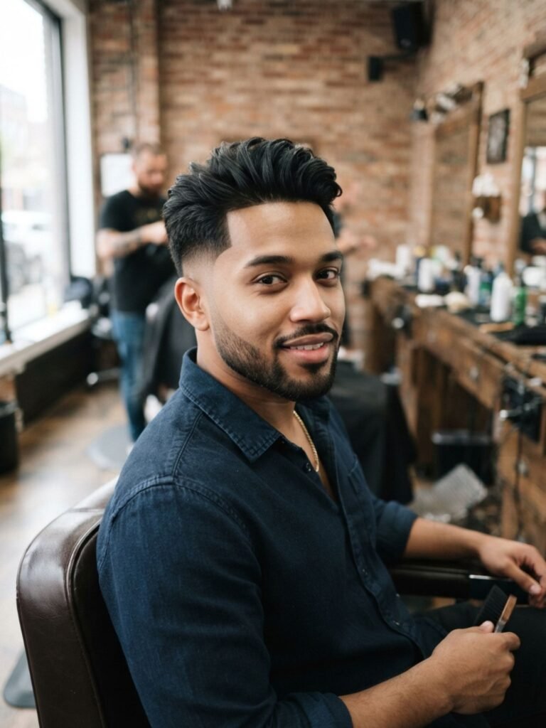 Mid Burst Fade Comb Over