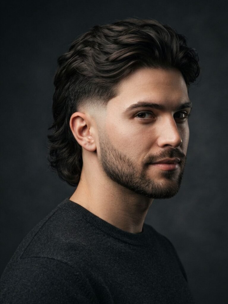 Mid Burst Fade Mullet