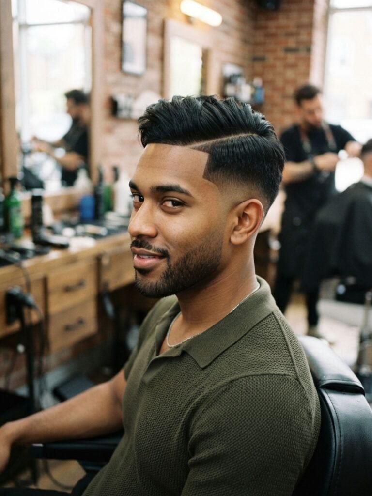 Mid Burst Fade with Side Part