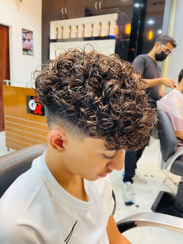 Permed Curls with Mid Taper Fade