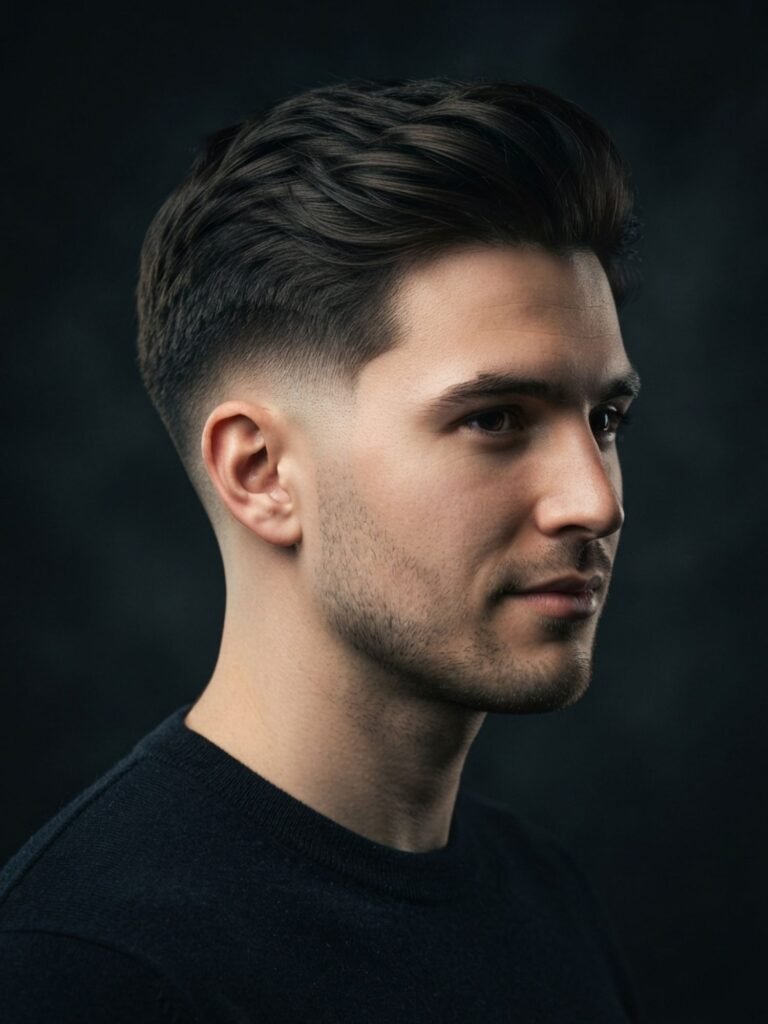 Straight Hair Mid Burst Fade