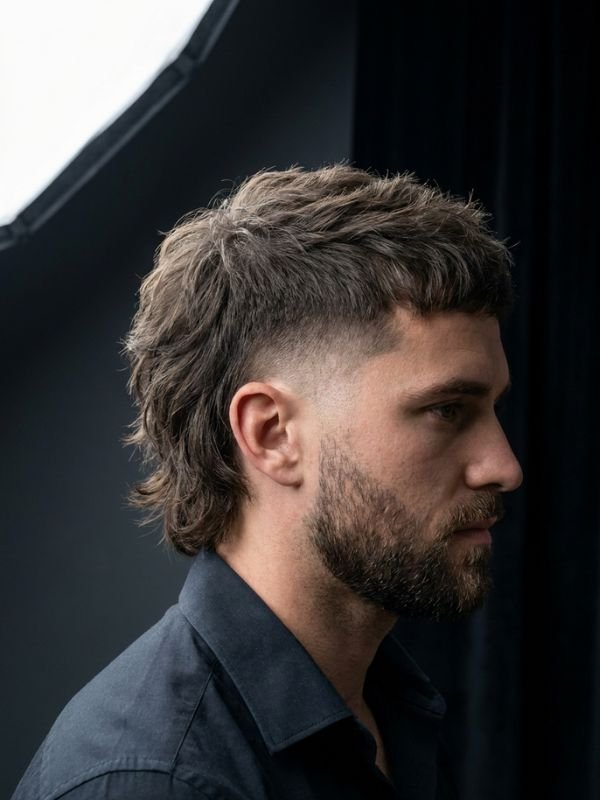 Textured Burst Fade Mullet