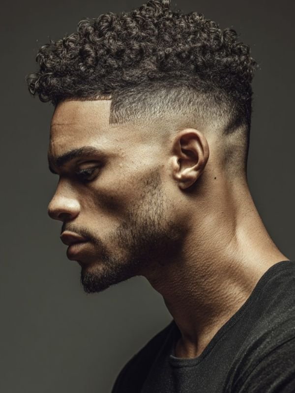 Tight Curls with Mid Taper Fade