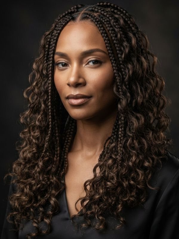 Boho Box Braids with Loose Curls