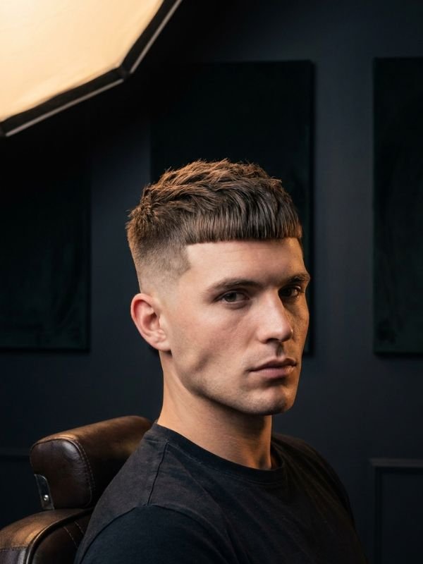 Crop Top Fade with Sharp Blunt Fringe