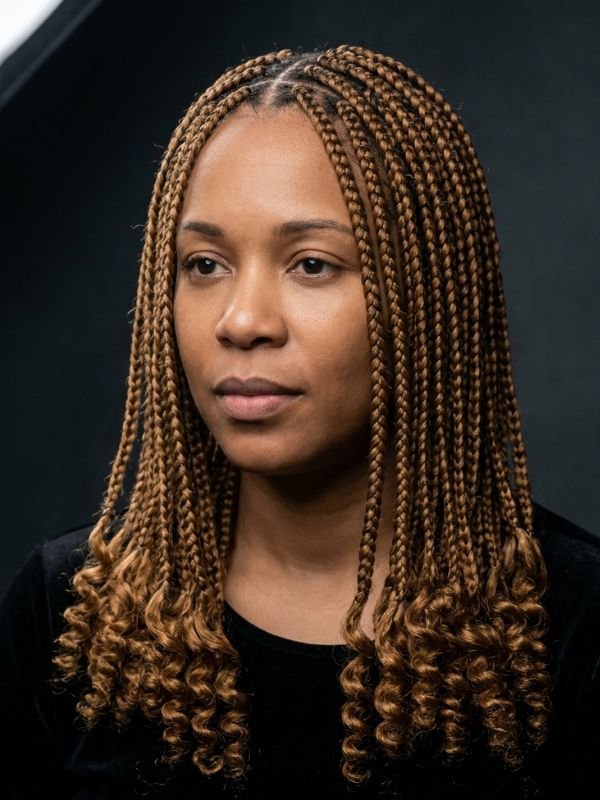 Honey Brown Box Braids with Curly Tips