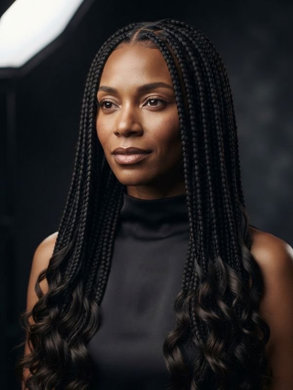 Long Box Braids with Wavy Ends