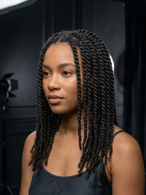 Medium-Length Two-Strand Twist Braids