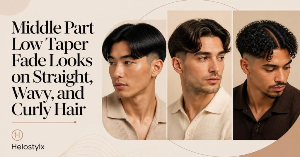 Middle Part Low Taper Fade Looks on Straight Wavy and