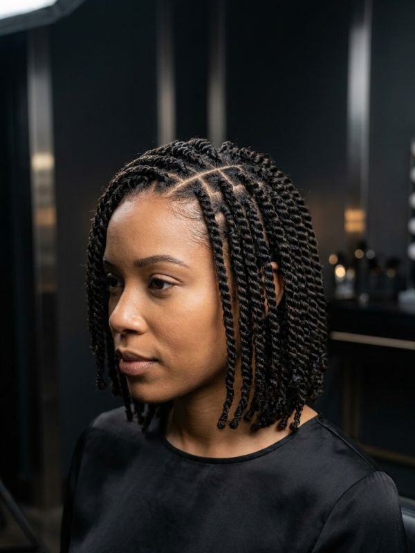 Short Twist Braids with Defined Parting
